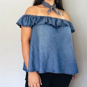 Velvet Heart Denim Off-The-Shoulder Blouse